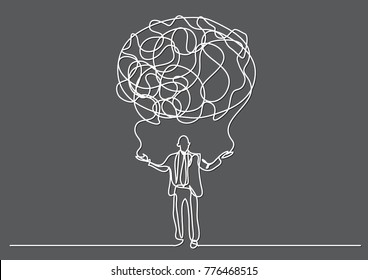 continuous line drawing of business person creating cloud of senses