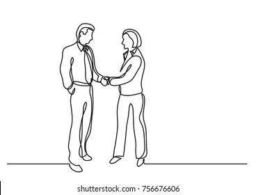 continuous line drawing of business persons shaking hands