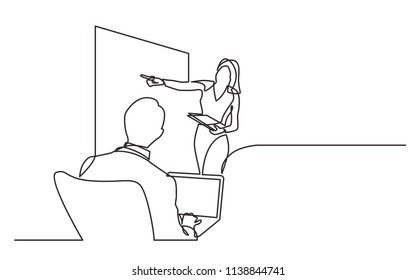 Continuous Line Drawing Of Business Presentation In Meeting Room