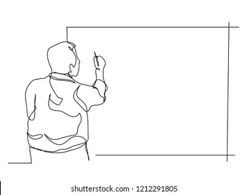 continuous line drawing of business presentation during team meeting working concept vector illustration.