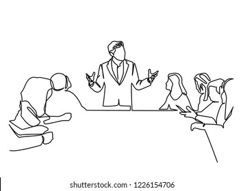 continuous line drawing of business presentation during team meeting working concept vector illustration.