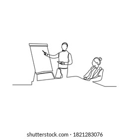 dibujo de línea continua de presentación de negocios durante la reunión de equipo