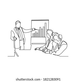 continuous line drawing of business presentation during team meeting