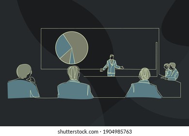 dibujo de línea continua de la presentación de negocios durante la reunión de equipo de la ilustración vectorial de concepto de trabajo.
