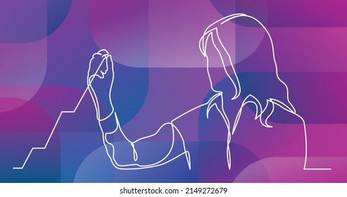 dibujo de línea continua presentación de negocios - gráfico de dibujo de mujer empresaria creciente
