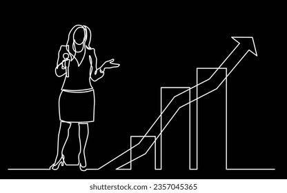 dibujo de línea continua de presentación de negocios - entrenador de negocios mostrando gráfico de crecimiento