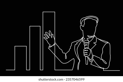 continuous line drawing of business presentation - business coach showing increasing chart