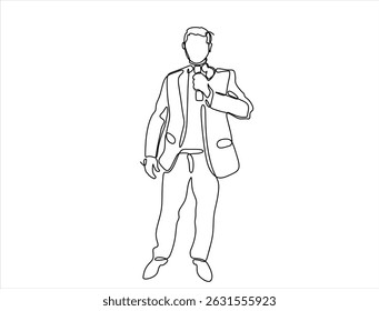 Continuous line drawing business presentation man trainer talking one single line drawn character politics speaker, business coach speaking before audience Political meeting speech. Editable vector	