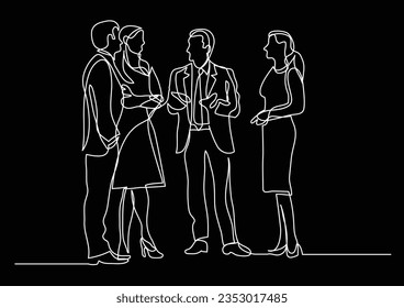 continuous line drawing of business professionals standing meeting