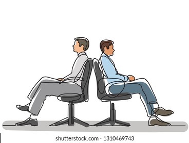 continuous line drawing of business situation - two conflicting businessmen sitting