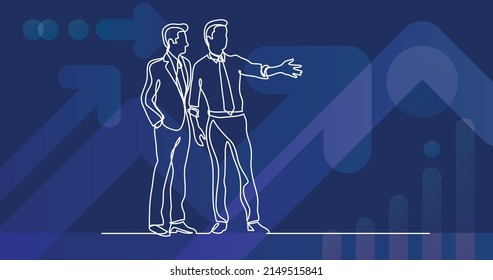 Continuous Line Drawing Of Business Situation - Two Businessmen Discussing Plans