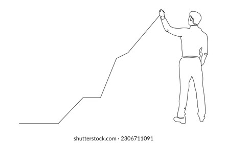 dibujo de línea continua de la situación de negocio - diagrama de crecimiento de dibujo de empresario permanente.