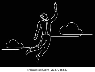 continuous line drawing of business situation - businessman flying high