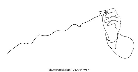 Continuous line drawing of business situation - standing businessman drawing rising diagram.