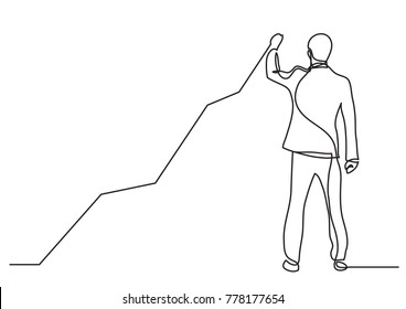 continuous line drawing of business situation - standing businessman drawing rising diagram