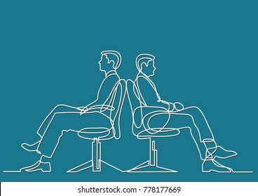 continuous line drawing of business situation - two conflicting businessmen sitting