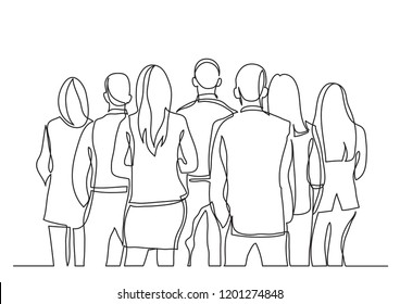 continuous line drawing of business standing with their backs turned