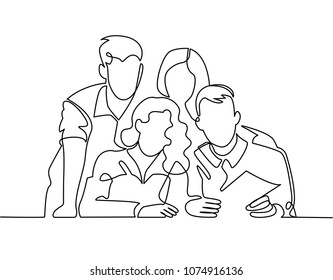 Continuous Line Drawing of Business Team or United Family and Travelers Learning Map