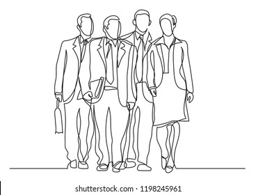 continuous line drawing of business team walking