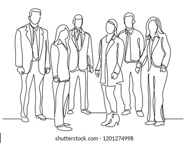 continuous line drawing of business team standing together