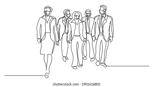 Continuous Line Drawing Business Team Wearing Stock Vector (Royalty ...