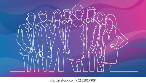 continuous line drawing of business team standing together