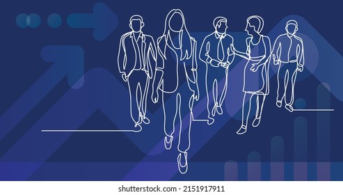 continuous line drawing of business team walking together discussing work