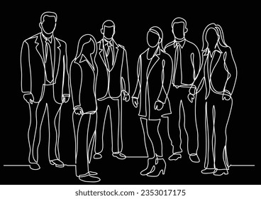 continuous line drawing of business team standing together