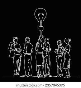 continuous line drawing of business team discussion idea