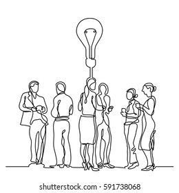 Continuous Line Drawing Of Business Team Discussion Idea