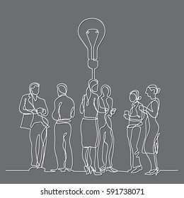 continuous line drawing of business team discussion idea