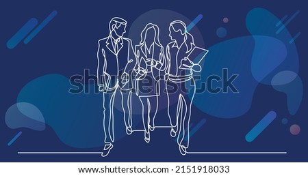 continuous line drawing of business team walking together discussing work