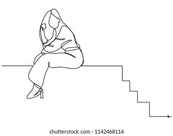 continuous line drawing of business woman Frustrated with the depressing marketing figures illustrated.
Hand drawn