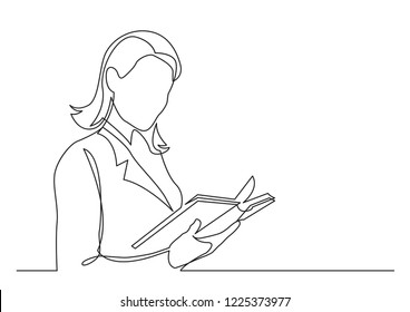 Continuous Line Drawing Of Business Woman Reading Book