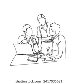 Continuous Line Drawing Business Work Team Meeting. Discussion Work. Illustration Icon Vector