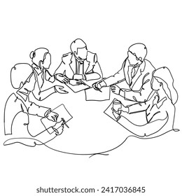 Continuous Line Drawing  Business Work Team Meeting. Discussion Work. Illustration Icon Vector