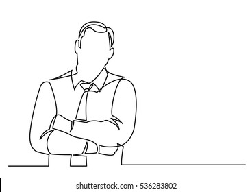 continuous line drawing businessman arms crossed