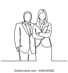 Continuous Line Drawing Businessman Businesswoman Standing Stock Vector 