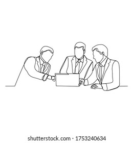 Continuous line drawing of businessman and coworker meeting in office. Vector illustration