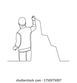 Continuous line drawing of businessman draw rising growth graphic diagram. Vector illustration