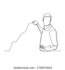 Continuous line drawing of businessman draw rising growth graphic diagram. Vector illustration