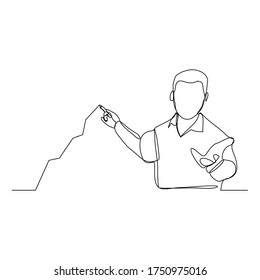 Continuous line drawing of businessman draw rising growth graphic diagram. Vector illustration