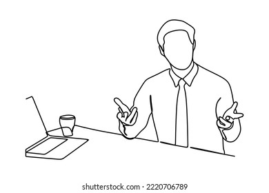 continuous line drawing of businessman giving construction to his colleague