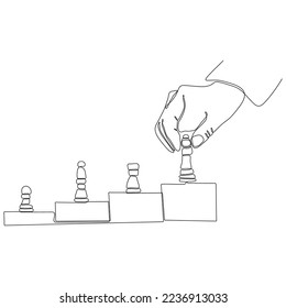
El contínuo dibujo de las manos de los empresarios moviendo figuras de ajedrez en el juego del éxito de la competencia. el concepto de estrategia, gestión o liderazgo. juego de ajedrez aislado de fondo blanco.