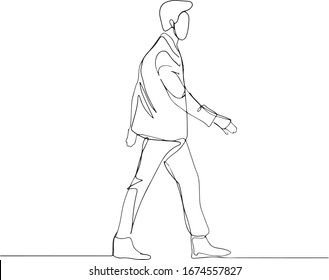 Dibujo continuo de un hombre de negocios dando un paseo. Una línea de arte del concepto de negocios. Ilustración vectorial. Dibujo vectorial de perfil de hombre en traje