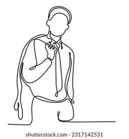 continuous line drawing of businessman holding his jacket on shoulder vector illustration