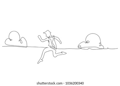 continuous line drawing of a businessman jumping vector illustration.