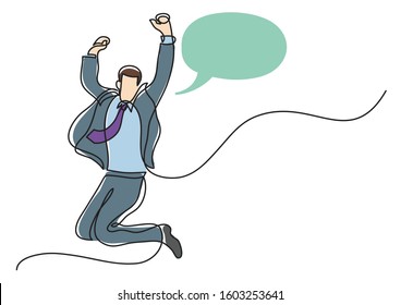 continuous line drawing of businessman jumping joy