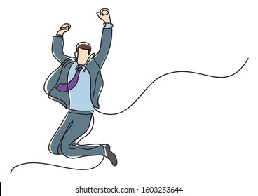 continuous line drawing of businessman jumping joy