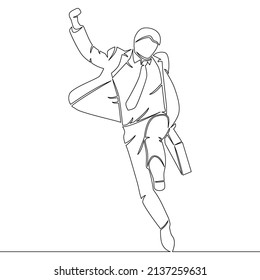 Continuous line drawing businessman jumping joy concept